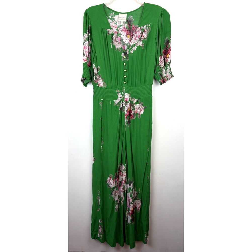 Anthropologie x Tracy Reese Jumpsuit Women 10 Kelly Green Floral Coquette Career